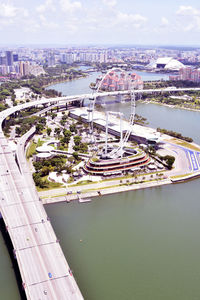 High angle view of bridge over river in city