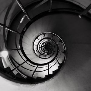 Directly below shot of spiral staircase in building