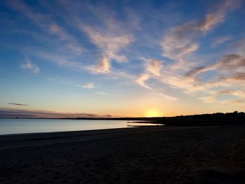 Scenic view of beach against sky during sunset