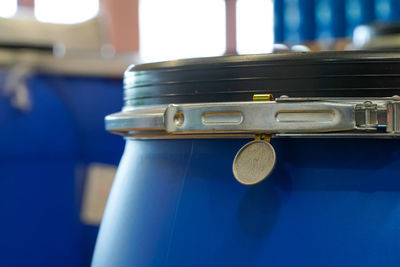 Close-up of blue container