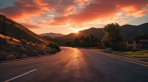 Scenic view of road against sky during sunset