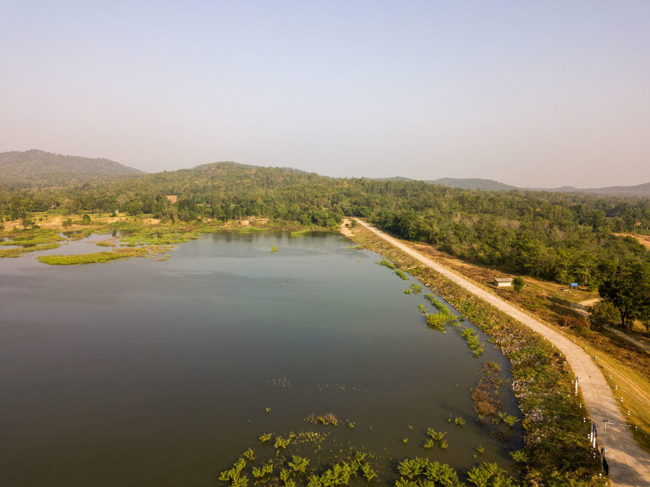 PANORAMIC VIEW OF LAKE AGAINST CLEAR SKY