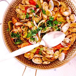 High angle view of food in plate