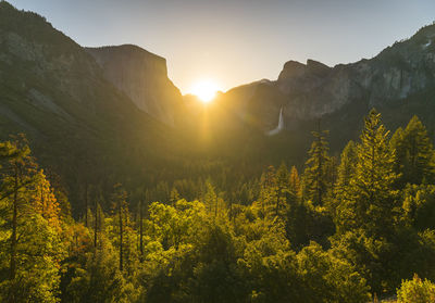 Scenic view of mountains against sky during sunset