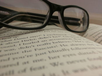 Close-up of book on table