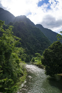 Scenic view of river amidst trees against sky