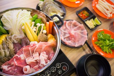 High angle view of food on table