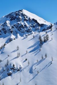 Scenic view of snow covered mountains against sky