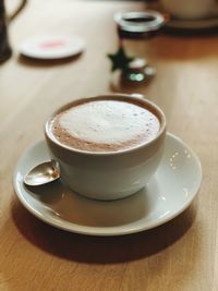 High angle view of coffee on table