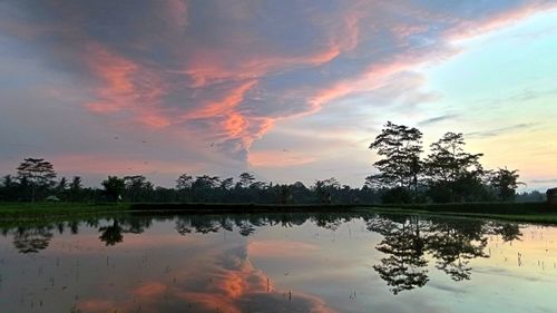 Scenic view of lake against sky during sunset