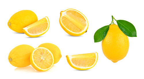 Close-up of orange fruits against white background