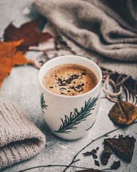 High angle view of coffee on table