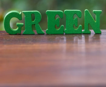 Close-up of text on table