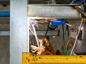 Dog working on metal