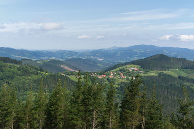 Scenic view of landscape and mountains against sky