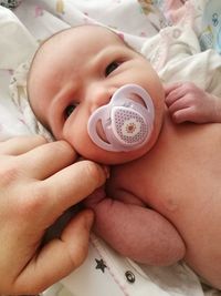 High angle view of cute baby boy