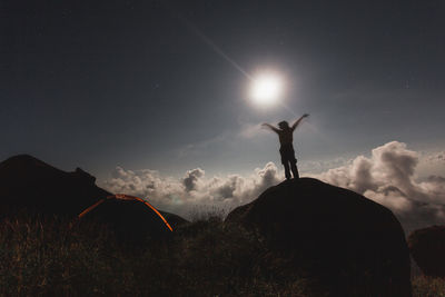 Silhouette man standing on field against sky