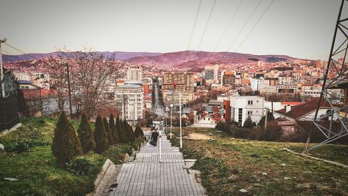 Panoramic view of built structure against clear sky