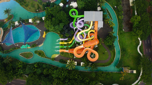 High angle view of swimming pool in park