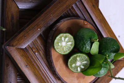 High angle view of fruits on table