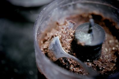 High angle view of ice cream on rusty metal