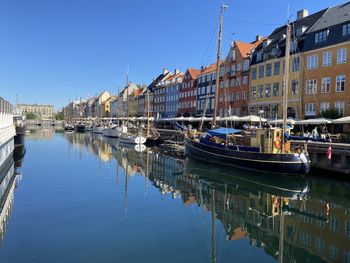 Boats moored at harbor