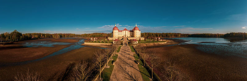 Panoramic view on schloss moritzburg, germany. drone photography.