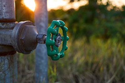 Close-up of security camera on field