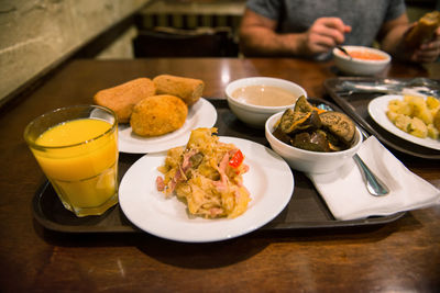 Close-up of food served on table