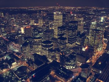Aerial view of city at night
