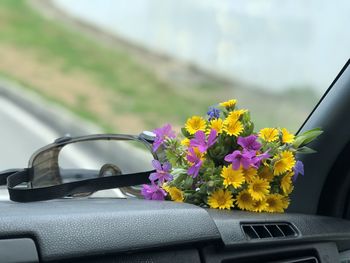 Flowering plant in car