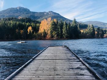 Pier over lake against sky