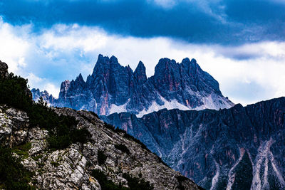 Panoramic view of dolomites mountains against sky