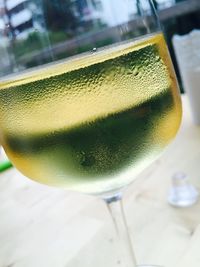 Close-up of beer in glass on table