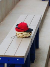 High angle view of a stuffed toy on table