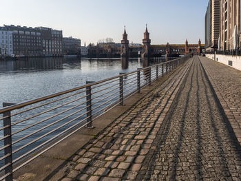 View of river passing through city