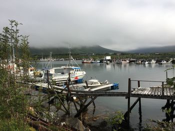 View of fishing boats in harbor