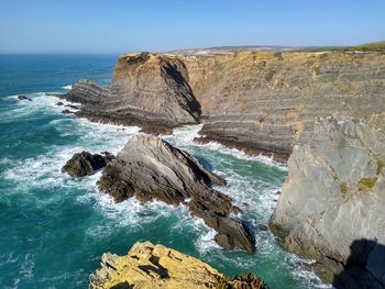 Scenic view of sea against clear sky