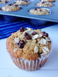 Close-up of oatmeal chocolate chip muffins