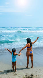 Full length rear view of women on beach