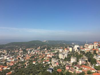 High angle view of cityscape against sky