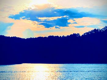 Scenic view of lake against sky at sunset