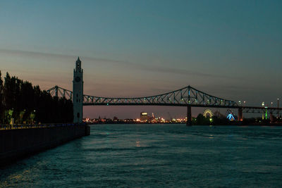 View of suspension bridge over river