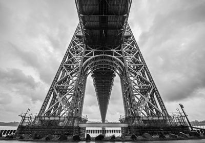 Low angle view of bridge against cloudy sky