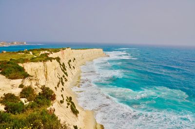 Scenic view of sea against clear sky