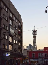 Low angle view of buildings against clear sky