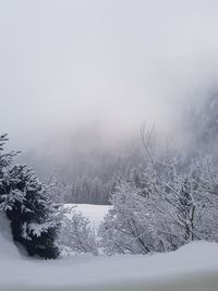 Snow covered landscape against sky