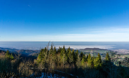 Scenic view of sea against blue sky