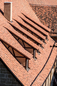 High angle view of roof tiles on building