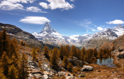 Scenic view of snowcapped mountains against sky